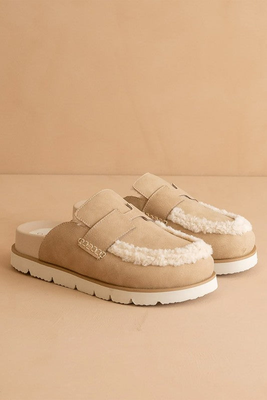 AVALON-SUEDE SHEARLING LOAFER MULE-SHIPS DIRECTLY TO YOU!