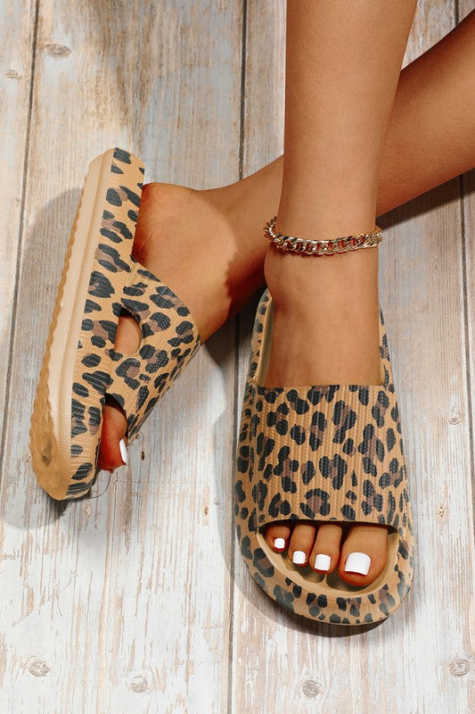 Leopard Print Thick Sole Slip On Slippers-SHIPS DIRECTLY TO YOU!