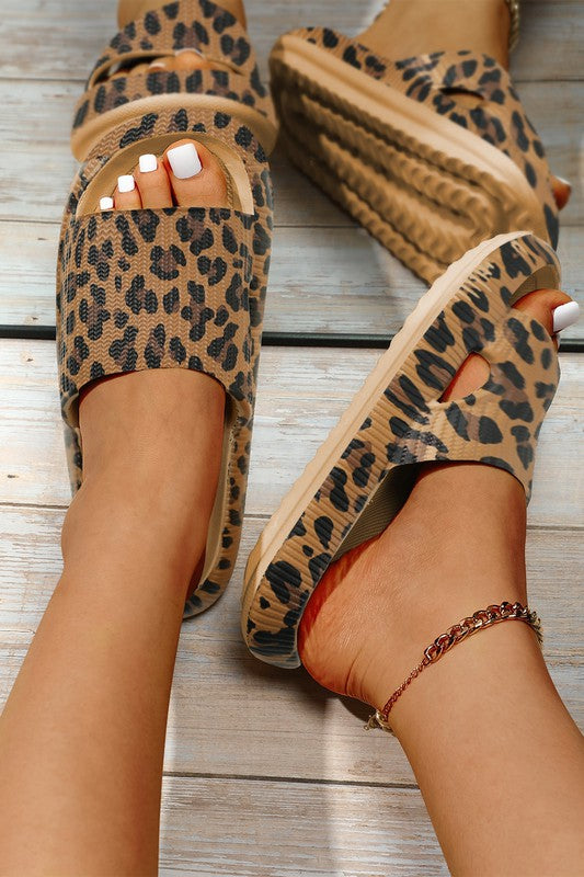 Leopard Print Thick Sole Slip On Slippers-SHIPS DIRECTLY TO YOU!