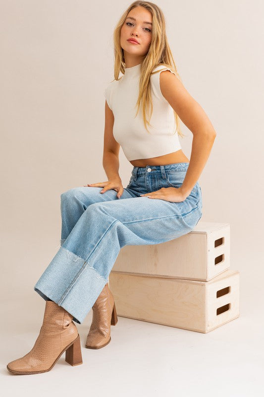 Cassi Wide Leg Cuffed Jeans-SHIPS DIRECTLY TO YOU!