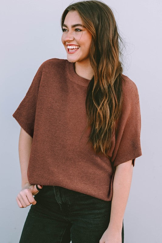 Coffee High Neck Short Bat Sleeve Sweater-SHIPS DIRECTLY TO YOU!