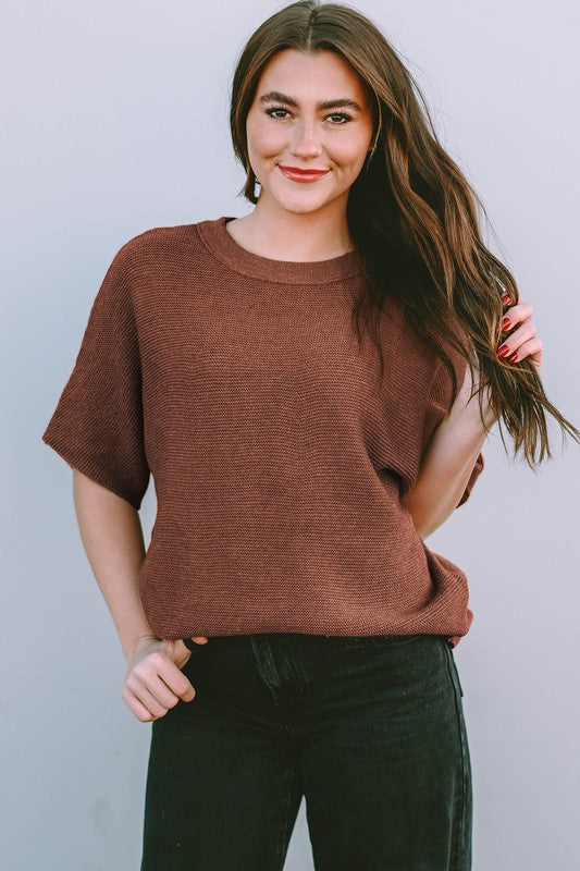 Coffee High Neck Short Bat Sleeve Sweater-SHIPS DIRECTLY TO YOU!