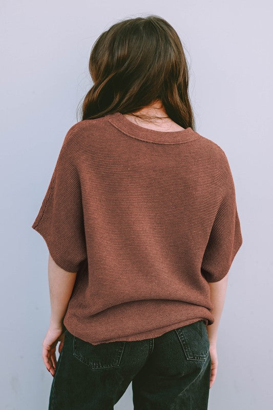 Coffee High Neck Short Bat Sleeve Sweater-SHIPS DIRECTLY TO YOU!
