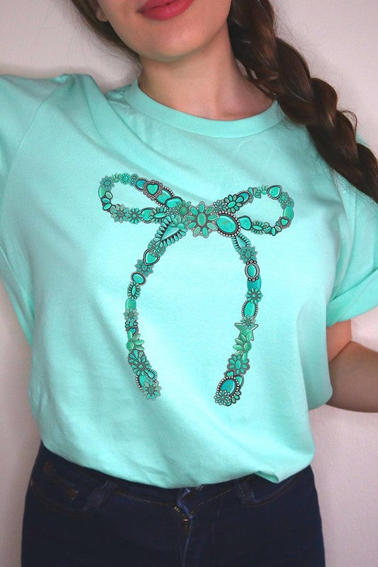Turquoise Bow Tee-SHIPS DIRECTLY TO YOU!