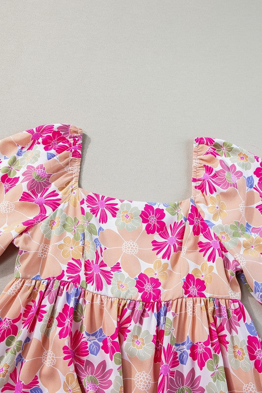 Floral Square Neck Puff Sleeve Babydoll Dress-SHIPS DIRECTLY TO YOU!