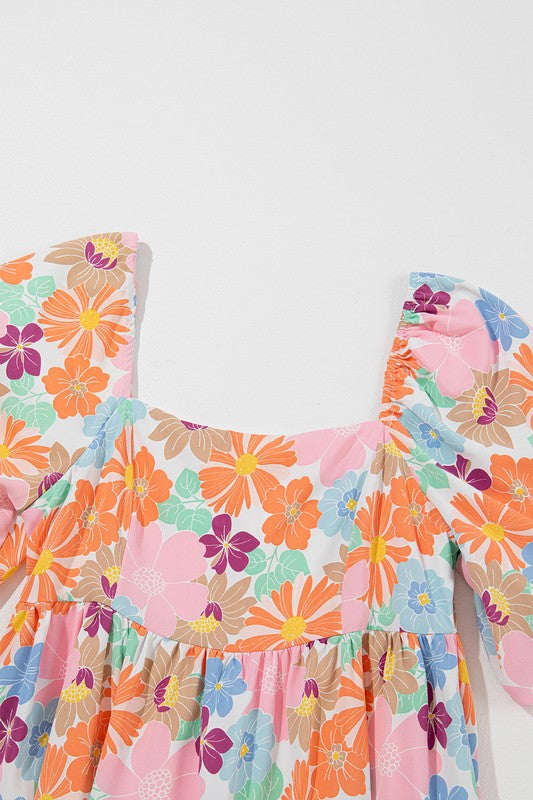 Floral Square Neck Puff Sleeve Babydoll Dress-SHIPS DIRECTLY TO YOU!