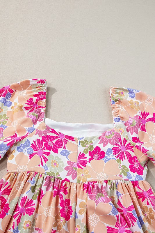 Floral Square Neck Puff Sleeve Babydoll Dress-SHIPS DIRECTLY TO YOU!