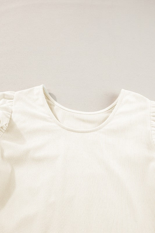 Corduroy Round Neck Ruffled Flounce Sleeve Blouse-SHIPS DIRECTLY TO YOU!