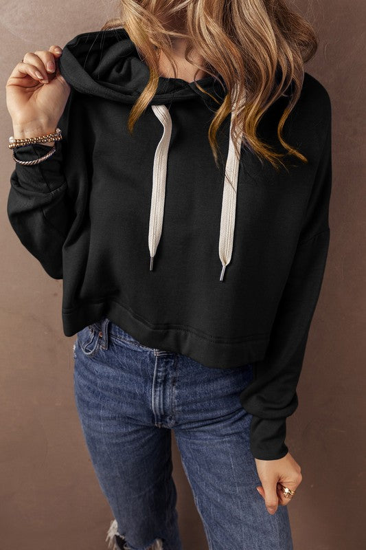 Drop Shoulder Drawstring Cropped Hoodie-SHIPS DIRECTLY TO YOU!