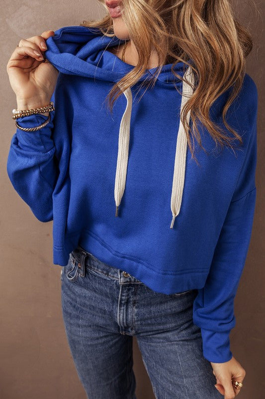 Drop Shoulder Drawstring Cropped Hoodie-SHIPS DIRECTLY TO YOU!