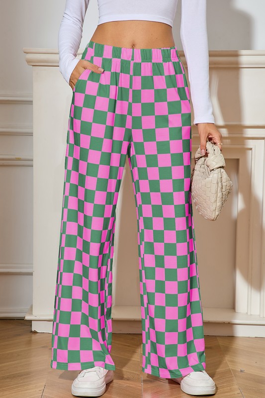 Checked Print High Waist Wide Leg Pants-SHIPS DIRECTLY TO YOU!