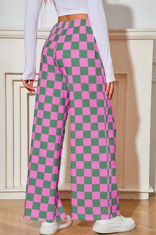 Checked Print High Waist Wide Leg Pants-SHIPS DIRECTLY TO YOU!