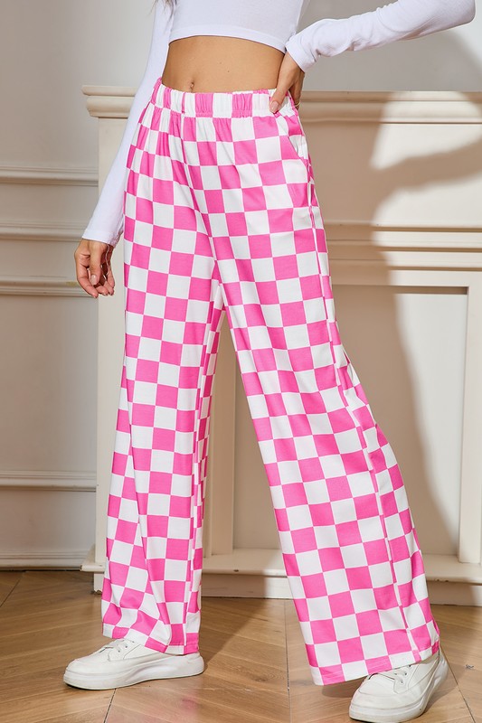 Checked Print High Waist Wide Leg Pants-SHIPS DIRECTLY TO YOU!