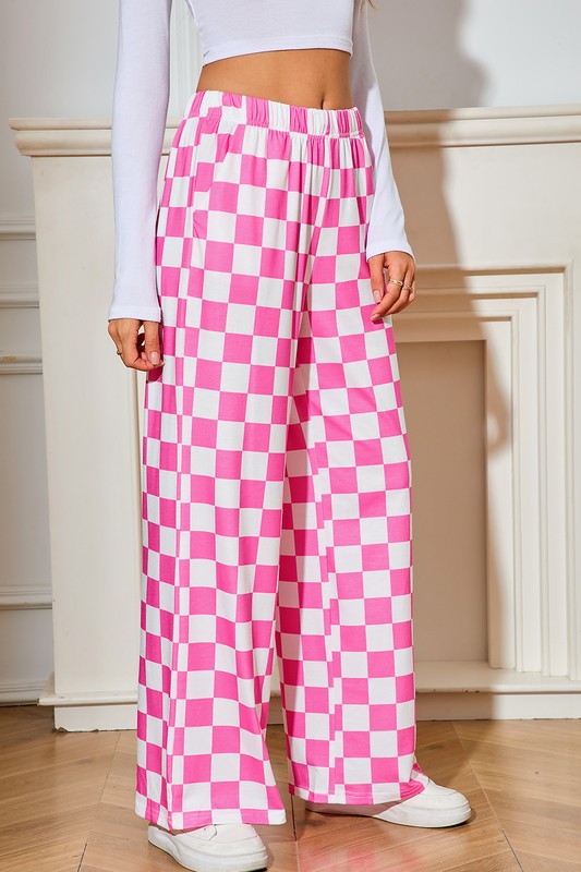 Checked Print High Waist Wide Leg Pants-SHIPS DIRECTLY TO YOU!
