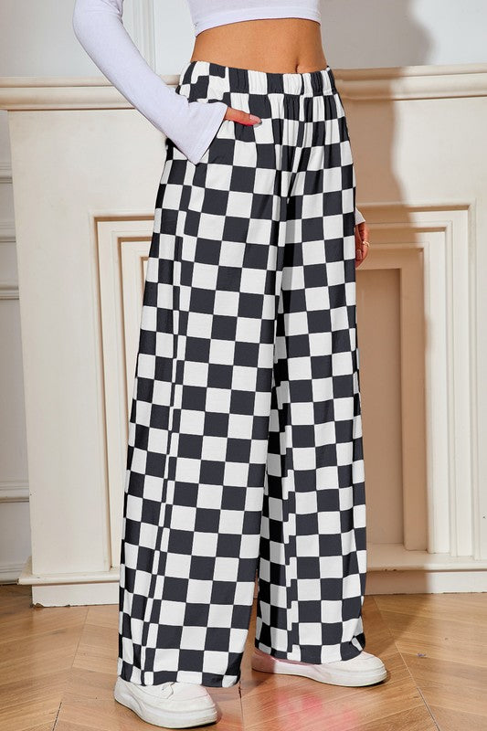 Checked Print High Waist Wide Leg Pants-SHIPS DIRECTLY TO YOU!