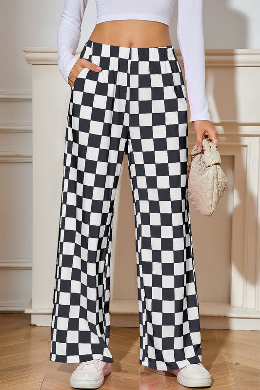 Checked Print High Waist Wide Leg Pants-SHIPS DIRECTLY TO YOU!