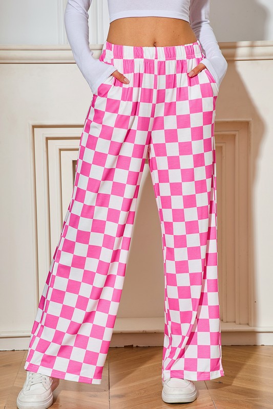 Checked Print High Waist Wide Leg Pants-SHIPS DIRECTLY TO YOU!