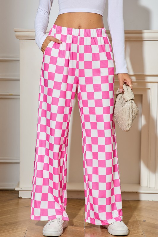 Checked Print High Waist Wide Leg Pants-SHIPS DIRECTLY TO YOU!