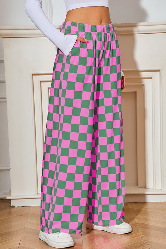 Checked Print High Waist Wide Leg Pants-SHIPS DIRECTLY TO YOU!