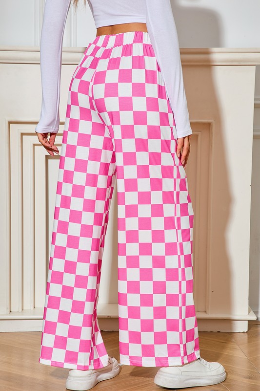 Checked Print High Waist Wide Leg Pants-SHIPS DIRECTLY TO YOU!