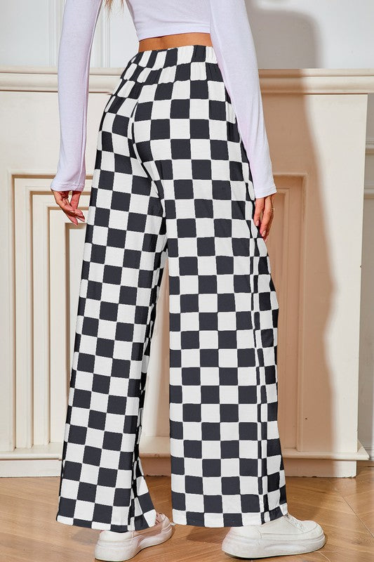 Checked Print High Waist Wide Leg Pants-SHIPS DIRECTLY TO YOU!