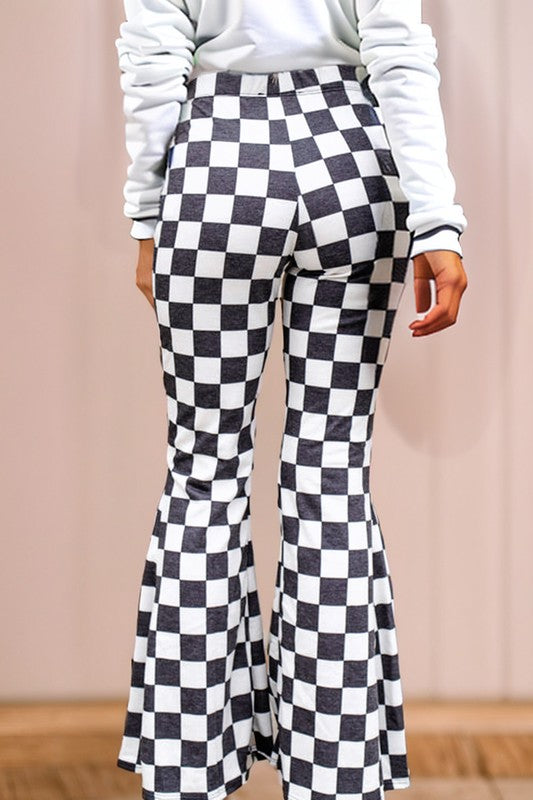 Checkered High Rise Flared Pants-SHIPS DIRECTLY TO YOU!