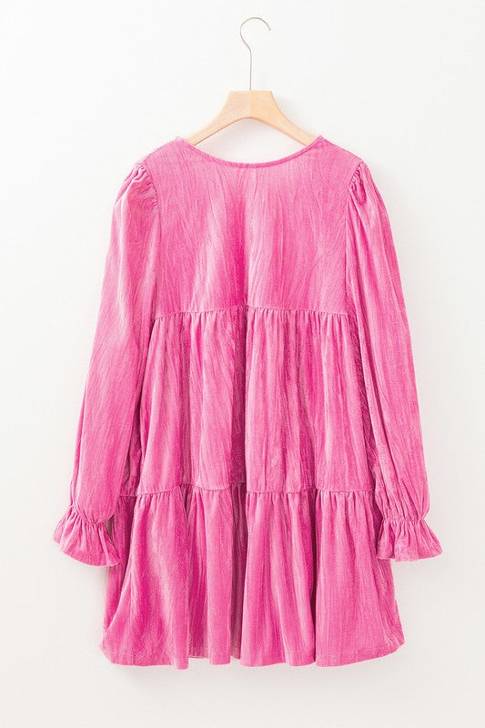 Flounce Sleeve Tiered Ruffled Velvet Mini Dress-SHIPS DIRECTLY TO YOU!