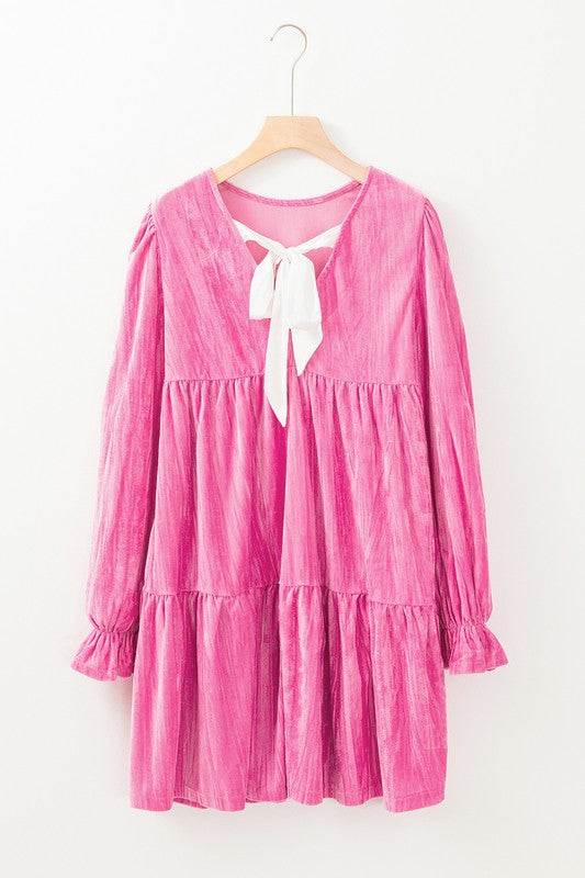 Flounce Sleeve Tiered Ruffled Velvet Mini Dress-SHIPS DIRECTLY TO YOU!