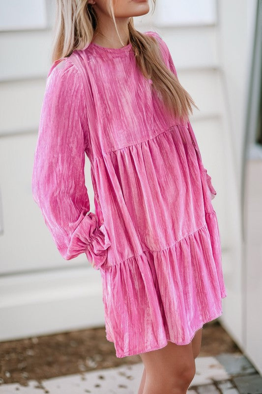 Flounce Sleeve Tiered Ruffled Velvet Mini Dress-SHIPS DIRECTLY TO YOU!