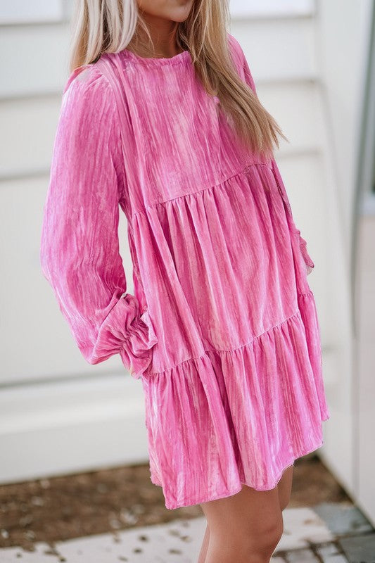 Flounce Sleeve Tiered Ruffled Velvet Mini Dress-SHIPS DIRECTLY TO YOU!
