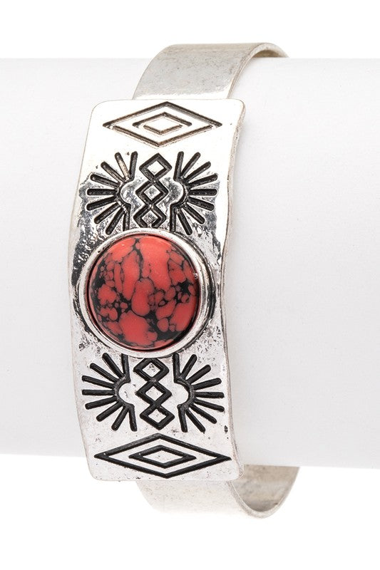 Stone Pave Engraved Western Open Cuff-SHIPS DIRECTLY TO YOU!