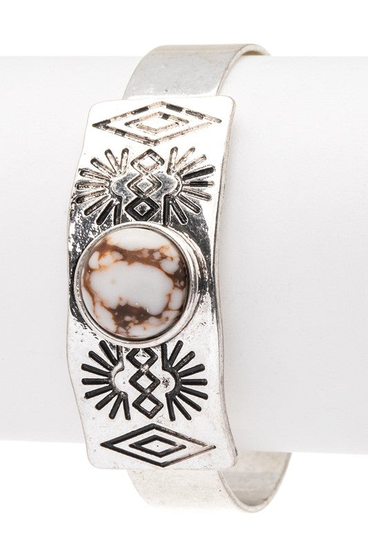 Stone Pave Engraved Western Open Cuff-SHIPS DIRECTLY TO YOU!