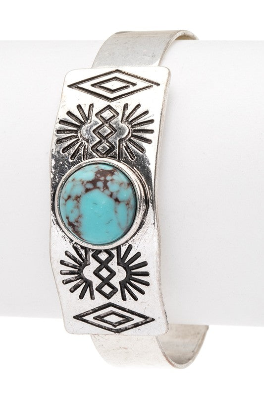 Stone Pave Engraved Western Open Cuff-SHIPS DIRECTLY TO YOU!