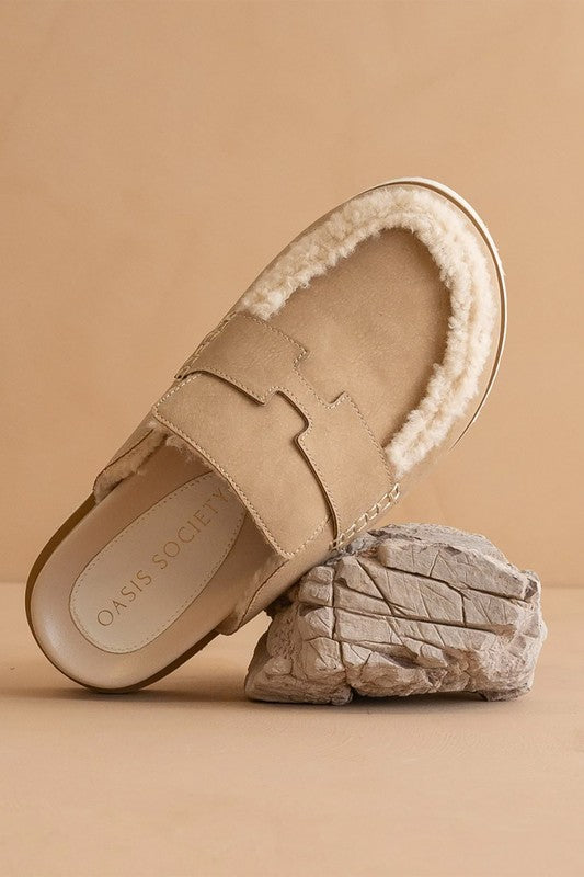 AVALON-SUEDE SHEARLING LOAFER MULE-SHIPS DIRECTLY TO YOU!