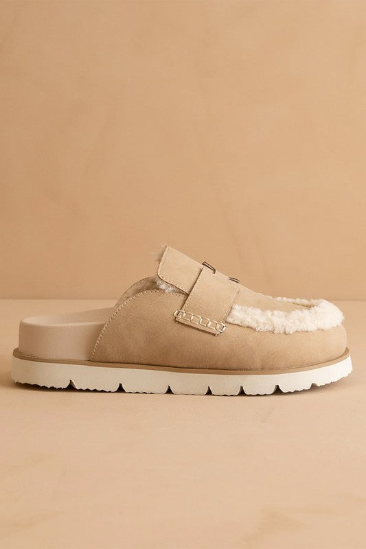 AVALON-SUEDE SHEARLING LOAFER MULE-SHIPS DIRECTLY TO YOU!