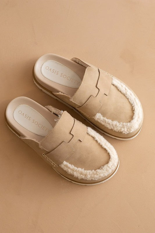AVALON-SUEDE SHEARLING LOAFER MULE-SHIPS DIRECTLY TO YOU!