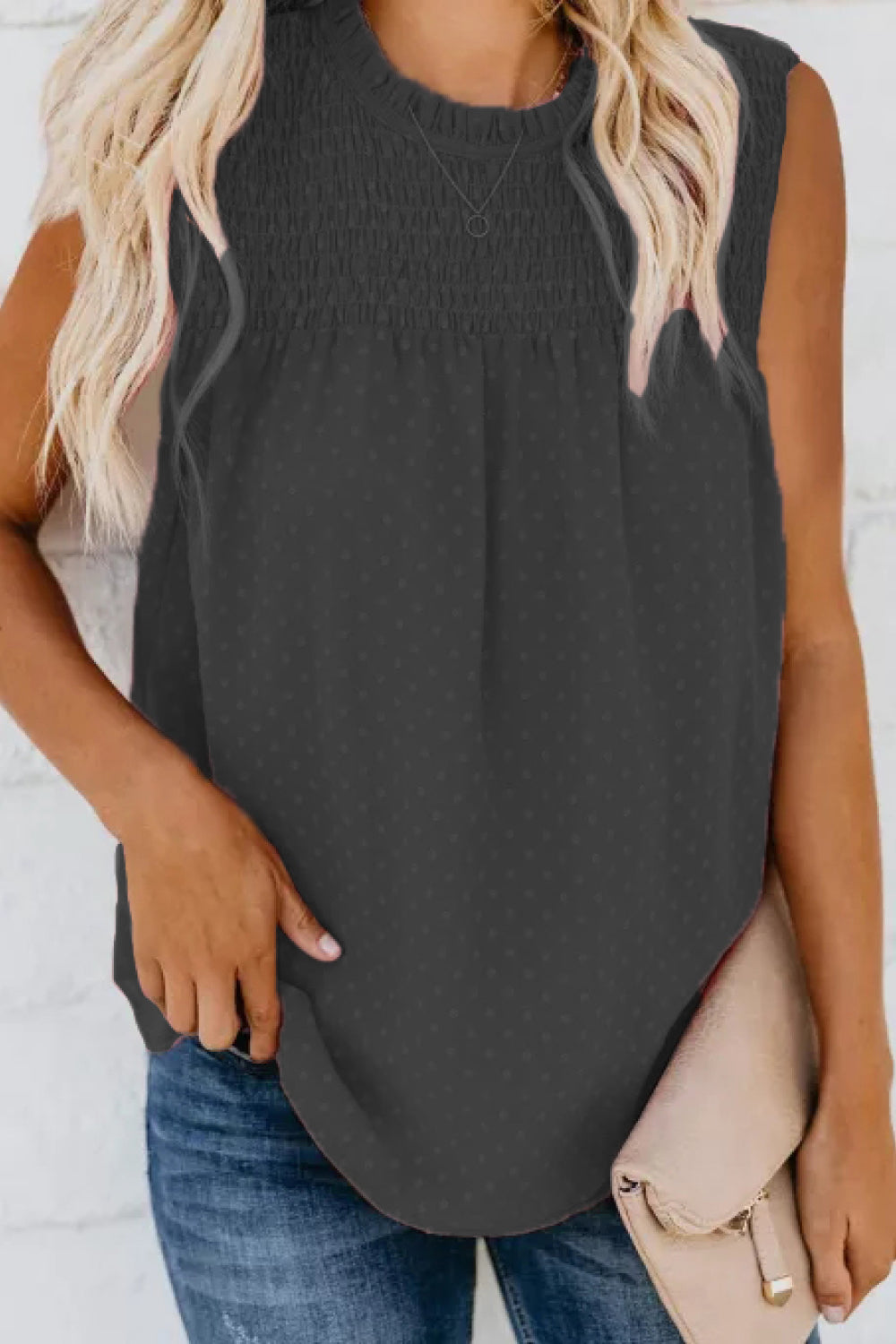Smocked Tie Back Frill Trim Tank-SHIPS DIRECTLY TO YOU!