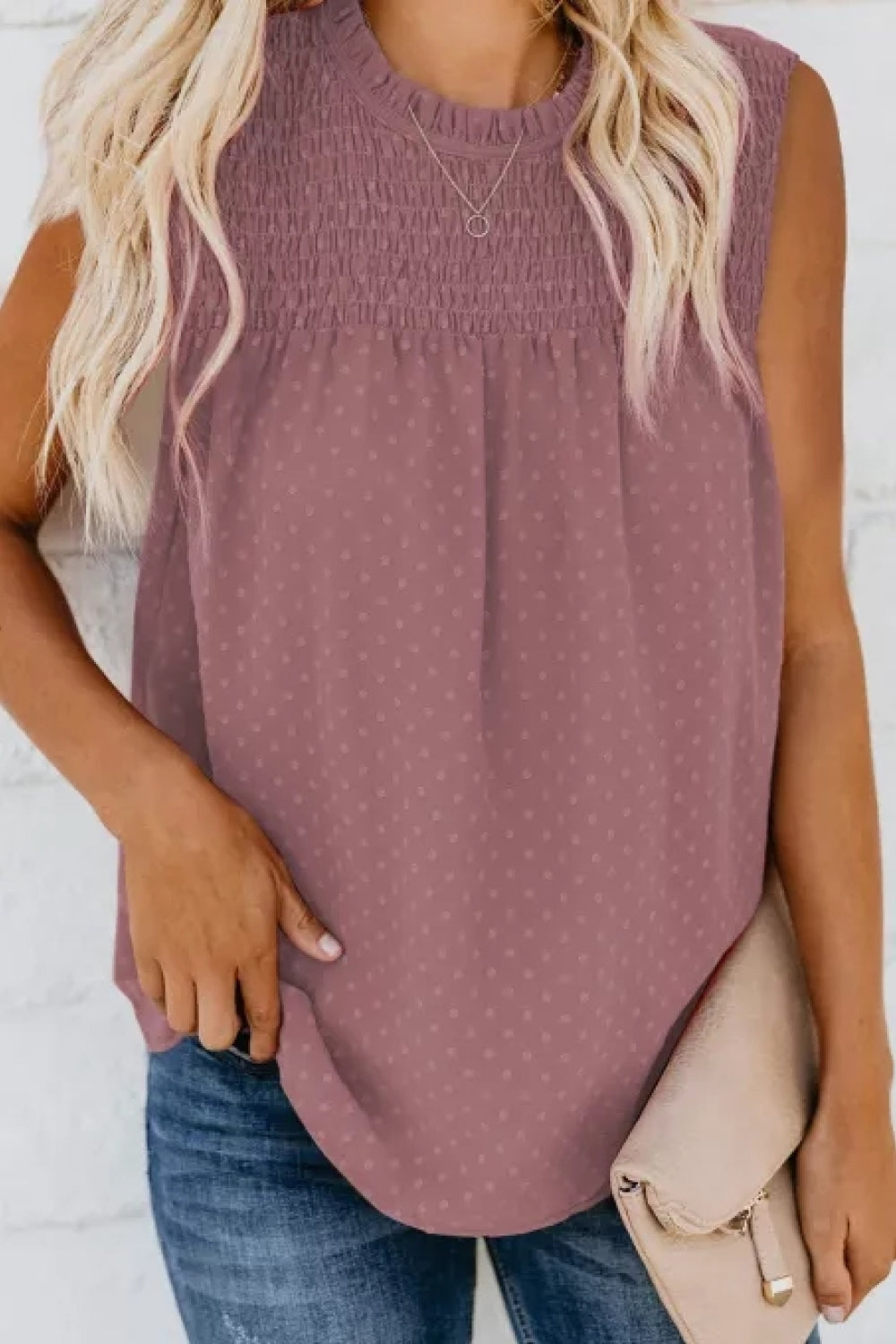 Smocked Tie Back Frill Trim Tank-SHIPS DIRECTLY TO YOU!