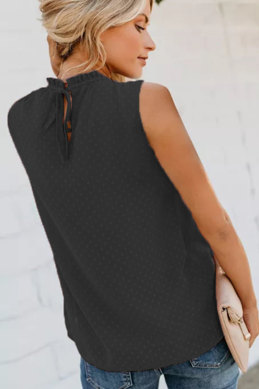 Smocked Tie Back Frill Trim Tank-SHIPS DIRECTLY TO YOU!
