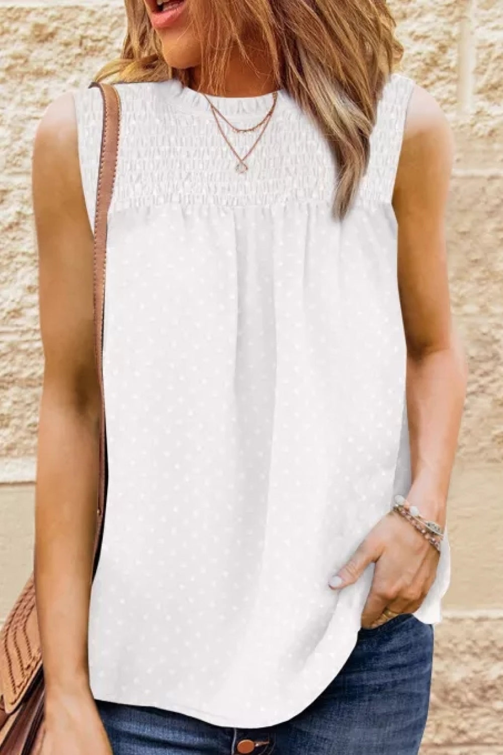 Smocked Tie Back Frill Trim Tank-SHIPS DIRECTLY TO YOU!