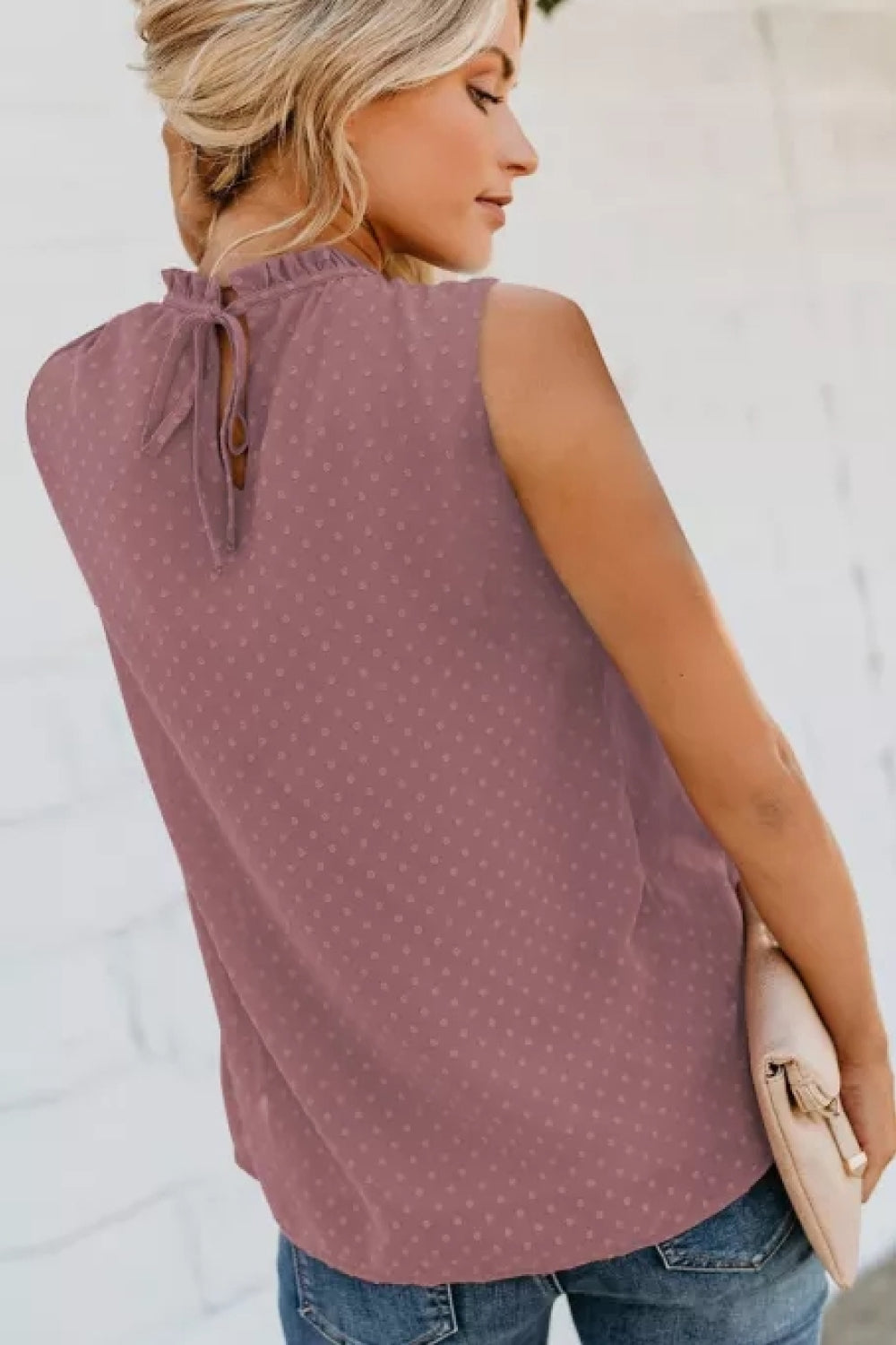 Smocked Tie Back Frill Trim Tank-SHIPS DIRECTLY TO YOU!