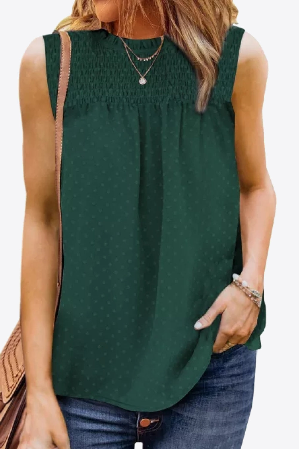 Smocked Tie Back Frill Trim Tank-SHIPS DIRECTLY TO YOU!