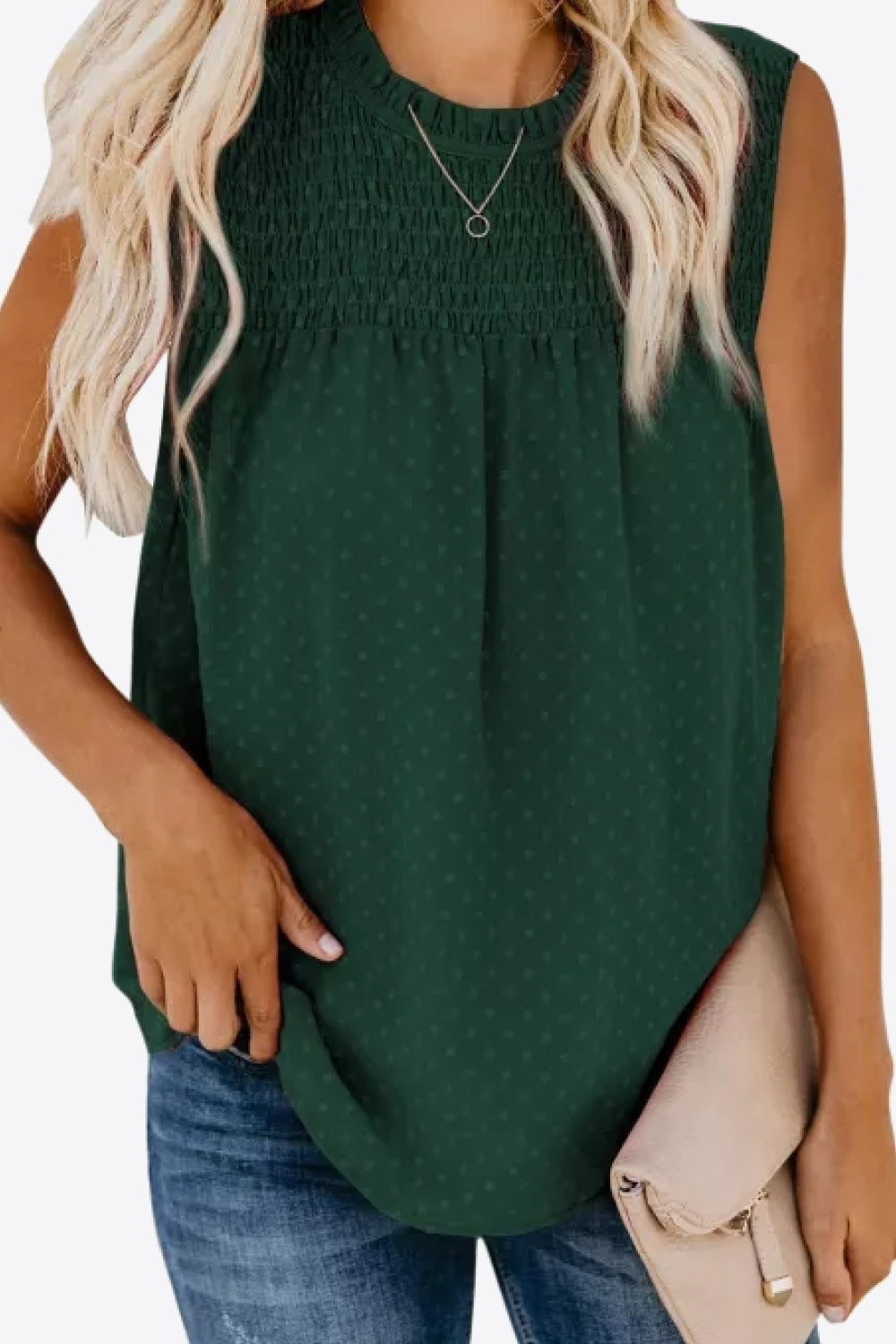 Smocked Tie Back Frill Trim Tank-SHIPS DIRECTLY TO YOU!