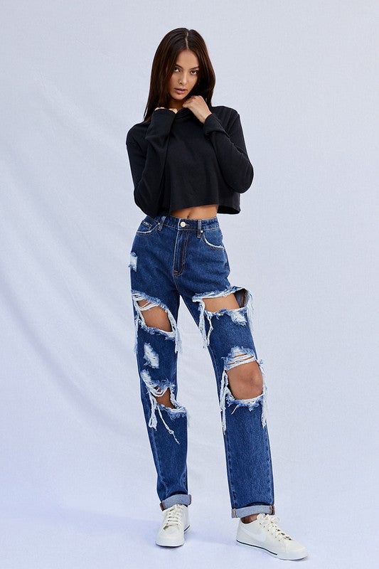 High Waist Ripped Baggy Jeans-SHIPS DIRECTLY TO YOU!