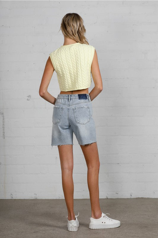 Button Down Raw Hem Denim Shorts-SHIPS DIRECTLY TO YOU!