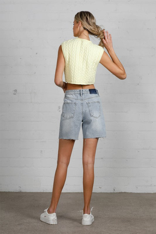 Button Down Raw Hem Denim Shorts-SHIPS DIRECTLY TO YOU!