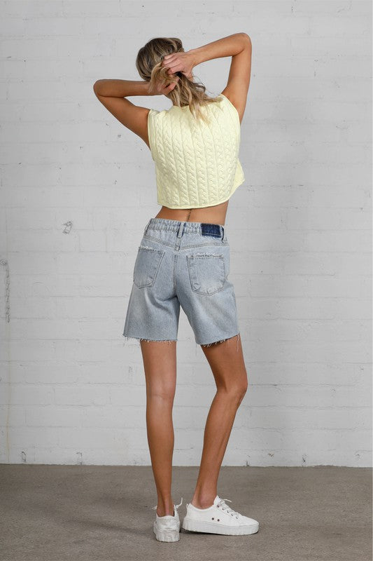 Button Down Raw Hem Denim Shorts-SHIPS DIRECTLY TO YOU!