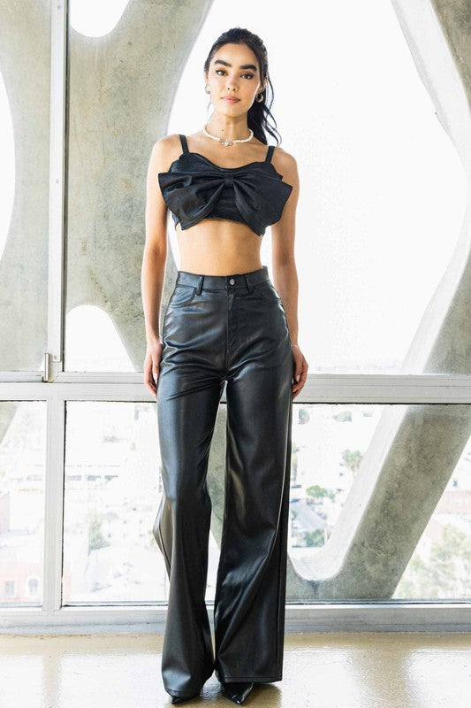 Vegan Leather Wide Leg Pants-SHIPS DIRECTLY TO YOU!