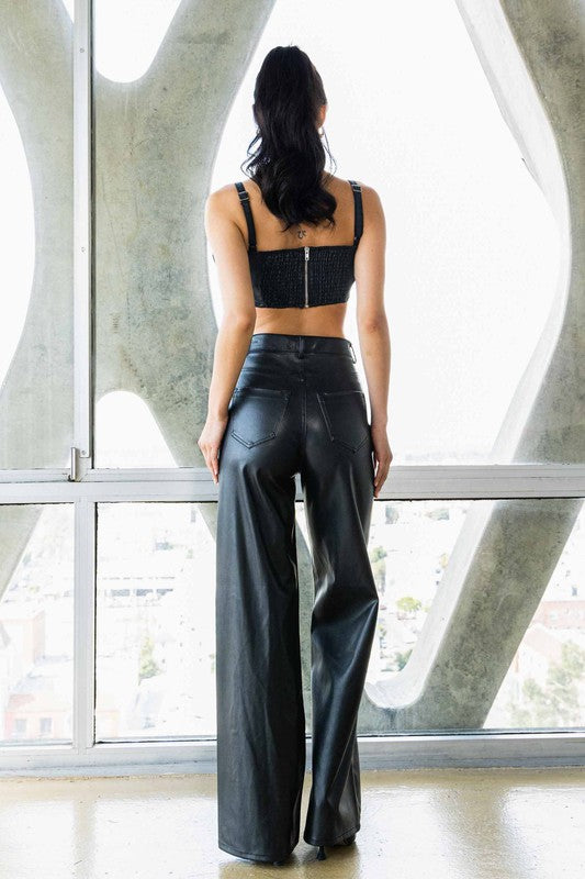 Vegan Leather Wide Leg Pants-SHIPS DIRECTLY TO YOU!