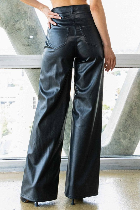 Vegan Leather Wide Leg Pants-SHIPS DIRECTLY TO YOU!